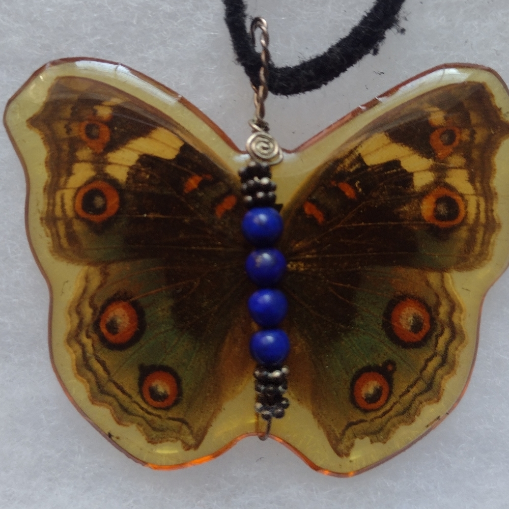 Fused Glass Butterfly Necklace - Real Butterfly